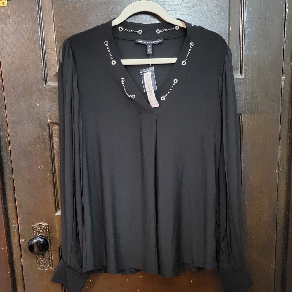 NWT WHBM black chain detail blouse Large